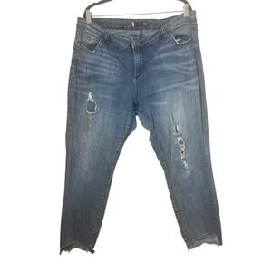 Kut From the Kloth Reese Ripped Knee Distressed Ankle Straight Leg Raw Hem 18W